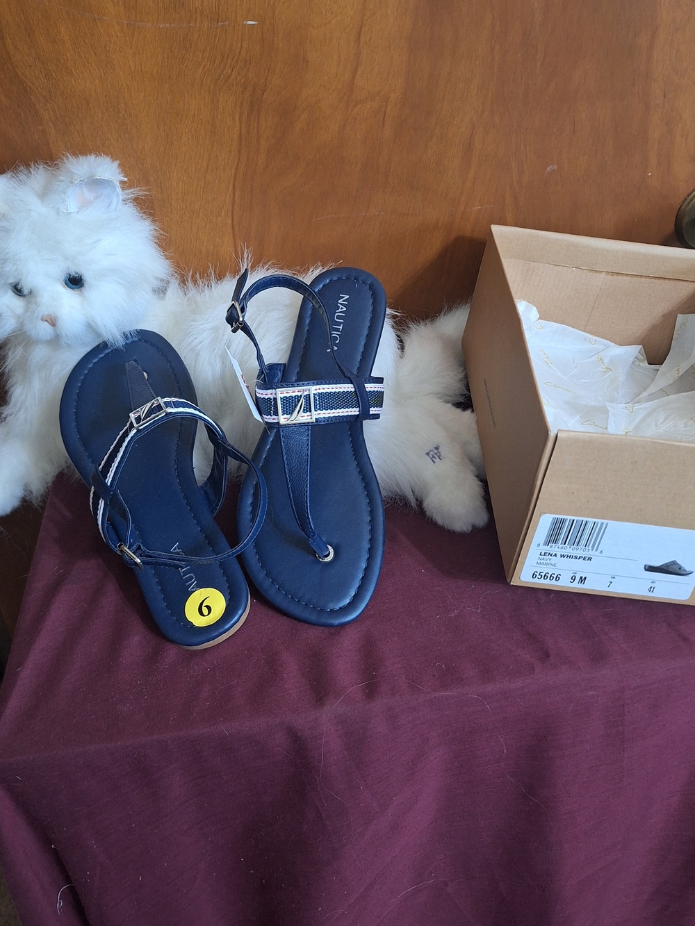 Nautica Navy Blue T-Strap Sandals with Silver Buckle